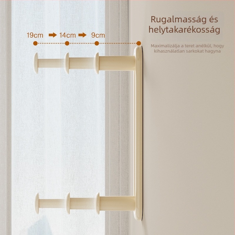 Kinyúló ruhatartó tároló keret falra – lyukasztás nélküli, ABS, 2 réteg, vákuumos rögzítés