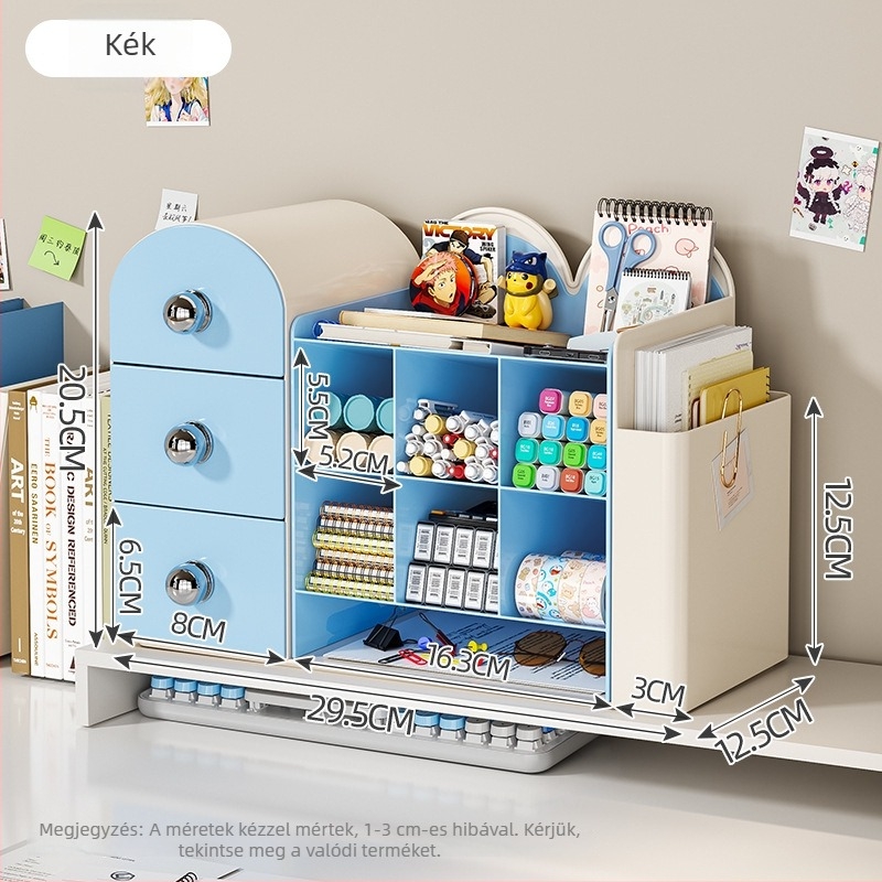 Asztali könyvtartó és tároló – 2 az 1-ben rendező rekeszekkel, PP műanyagból, 1 L kapacitás, modell 2508