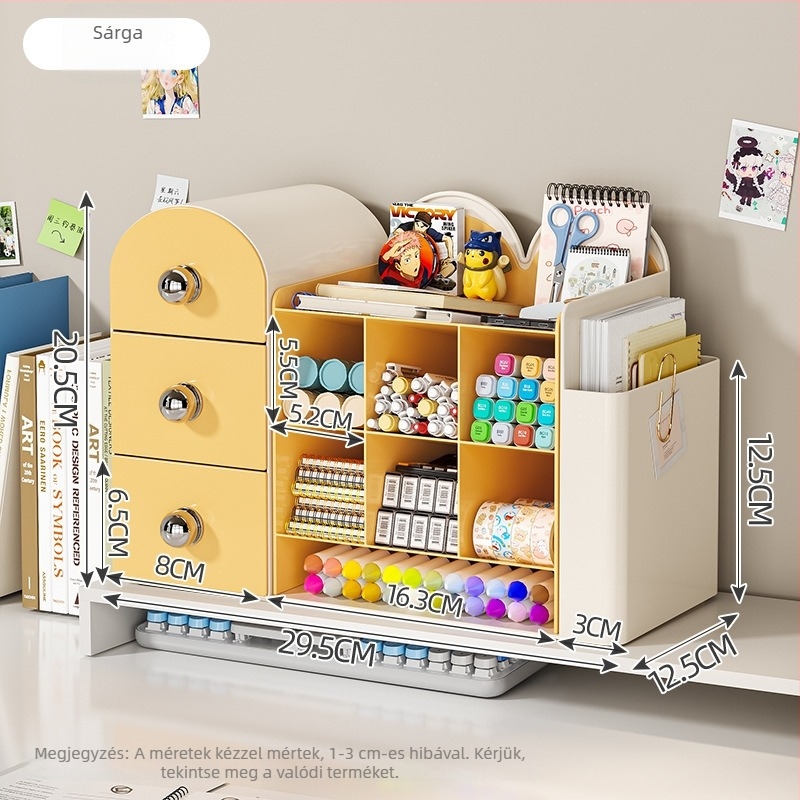 Asztali könyvtartó és tároló – 2 az 1-ben rendező rekeszekkel, PP műanyagból, 1 L kapacitás, modell 2508