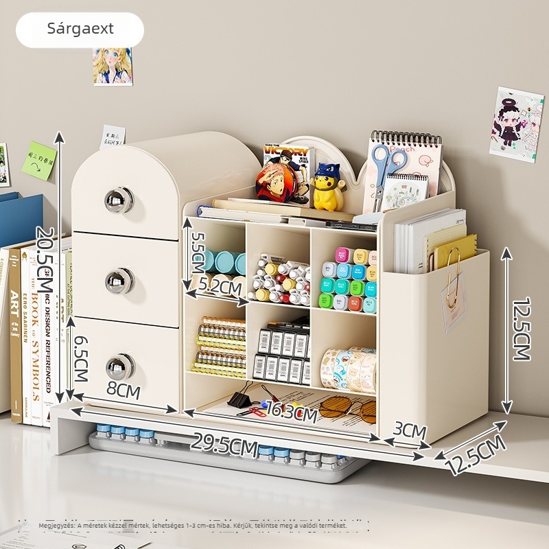 Asztali könyvtartó és tároló – 2 az 1-ben rendező rekeszekkel, PP műanyagból, 1 L kapacitás, modell 2508