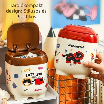 Asztali tároló doboz, nagy kapacitású, kartun-stílusú, PP anyagból, tolltartó rendező tanulóasztalhoz
