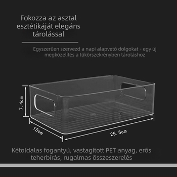 Asztali tároló doboz, átlátszó PET műanyagból, egymásba rakható szervező kozmetikumok, bőrápolás és maszkok számára