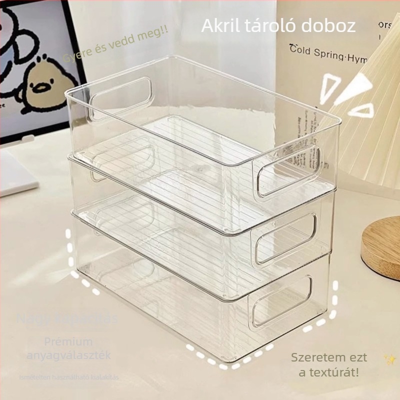 Asztali tároló doboz, átlátszó PET műanyagból, egymásba rakható szervező kozmetikumok, bőrápolás és maszkok számára