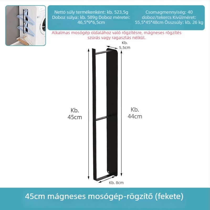Mágneses mosógép oldalára szerelhető tároló, 2-szintes vas szerkezet, konyha és fürdőszoba számára, többfunkciós