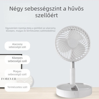 USB-töltésű összecsukható hordozható mini ventilátor 3 lapáttal, 4000–6000 mAh akkumulátor, kefemotor, zaj 36–45 dB, teleszkópos összecsukható kialakítás