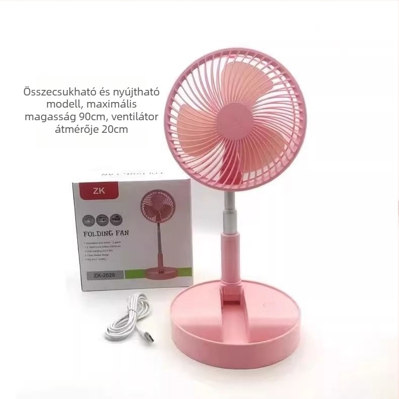 USB-töltésű összecsukható hordozható mini ventilátor 3 lapáttal, 4000–6000 mAh akkumulátor, kefemotor, zaj 36–45 dB, teleszkópos összecsukható kialakítás
