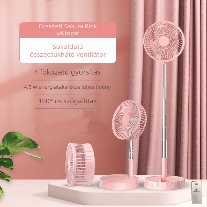 USB-töltésű összecsukható hordozható mini ventilátor 3 lapáttal, 4000–6000 mAh akkumulátor, kefemotor, zaj 36–45 dB, teleszkópos összecsukható kialakítás