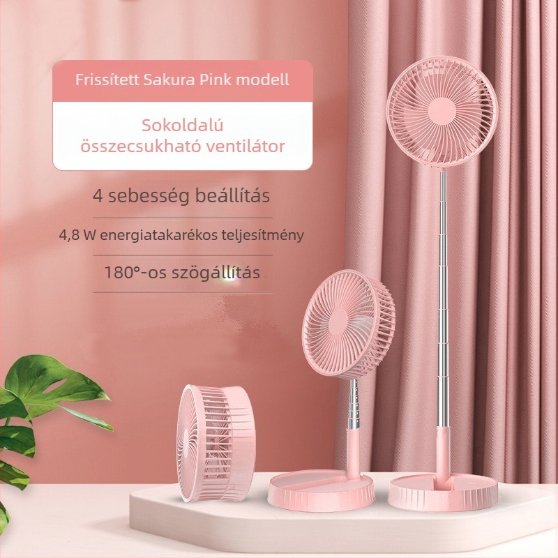 USB-töltésű összecsukható hordozható mini ventilátor 3 lapáttal, 4000–6000 mAh akkumulátor, kefemotor, zaj 36–45 dB, teleszkópos összecsukható kialakítás