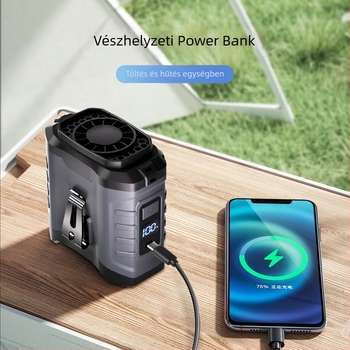 Oldalra csatolható kültéri ventilátor USB-s töltéssel, beépített 6000mAh akkumulátor, brushless motor, 5 sebesség, üzemidő több mint 12 óra