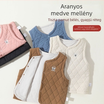 Angel Beans Gyerekeknek Vastagított Bélelt Mellény – Koreai Stílusú Kardigán, Kapucni Nélküli, Állat- és Karikatúra Mintával