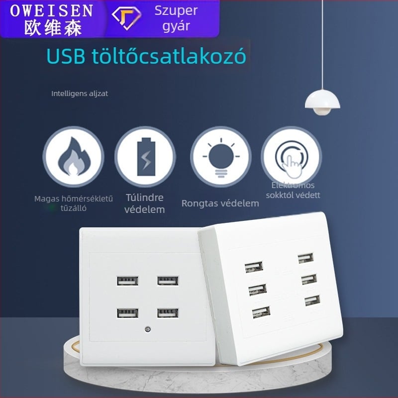 86-os panel USB töltő aljzat, 2/4-pins, 100-250V, 1.5A, USB kimenet 5V, CCC tanúsítvány, PC burkolat