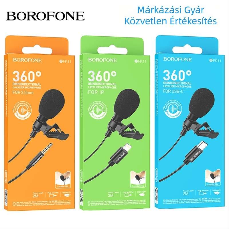 BOROFONE BFK11 Lavalier digitális mikrofon okostelekre, 100 Hz-20 kHz, SNR ≥75 dB, Beépített akkumulátor, Modell BFK11