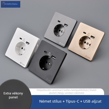 Zan Brand európai szabványú fali aljzat, USB Type-C 2A, 16A, fali szerelés, CE tanúsítvány