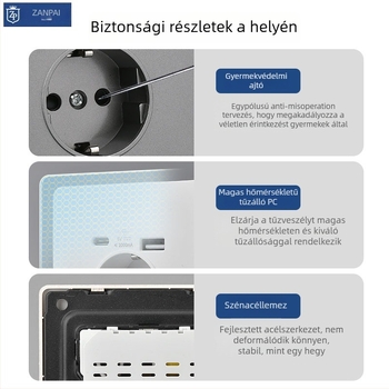 Zan Brand európai szabványú fali aljzat, USB Type-C 2A, 16A, fali szerelés, CE tanúsítvány