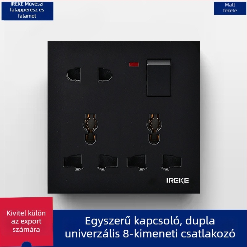 IREKE 86-os típusú rejtett falon szerelhető univerzális aljzat kapcsolóval, nyolc lyukú, 13A, AC250V, ónfoszforbronze érintkezők, CE tanúsítvány