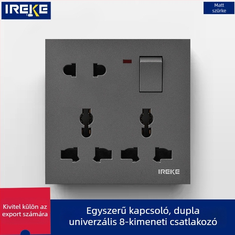 IREKE 86-os típusú rejtett falon szerelhető univerzális aljzat kapcsolóval, nyolc lyukú, 13A, AC250V, ónfoszforbronze érintkezők, CE tanúsítvány