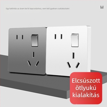 Fali panel kapcsolóval és aljzattal, egynyvezérléses, ötlyukas, 10A, 220-250V AC, foszfor-bronz érintkezők, CCC tanúsítvány