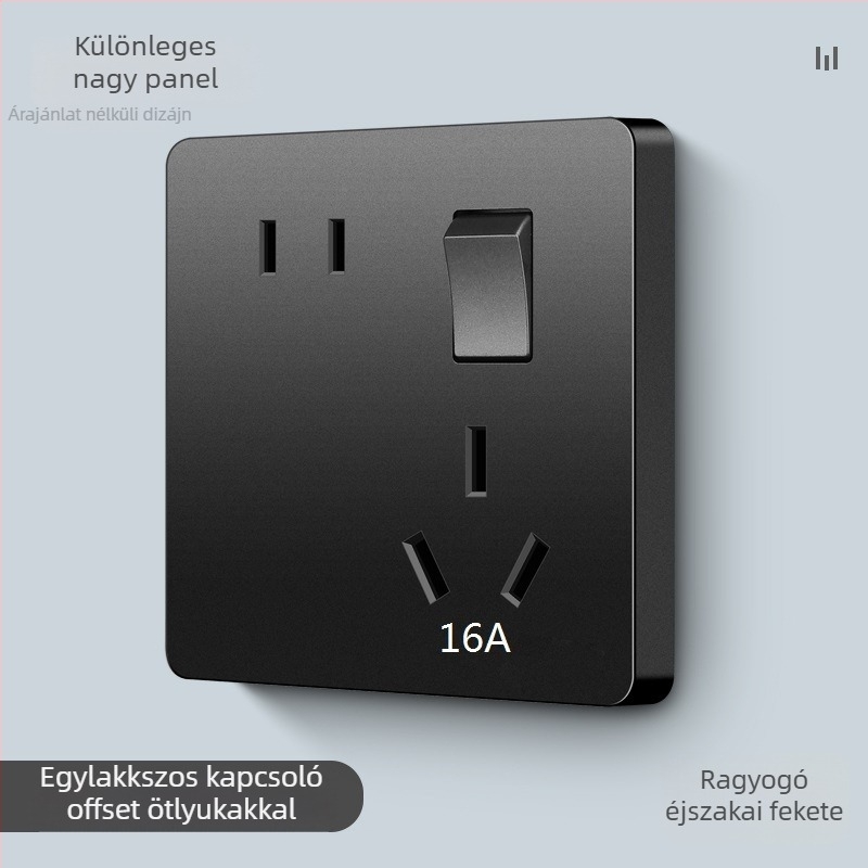 Fali panel kapcsolóval és aljzattal, egynyvezérléses, ötlyukas, 10A, 220-250V AC, foszfor-bronz érintkezők, CCC tanúsítvány