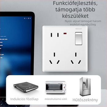 Fali kapcsoló- aljzat panel, 1-ágú, 8 lyuk, 86-os típus, falra szerelt, Új nemzeti szabvány, 10A, AC250V