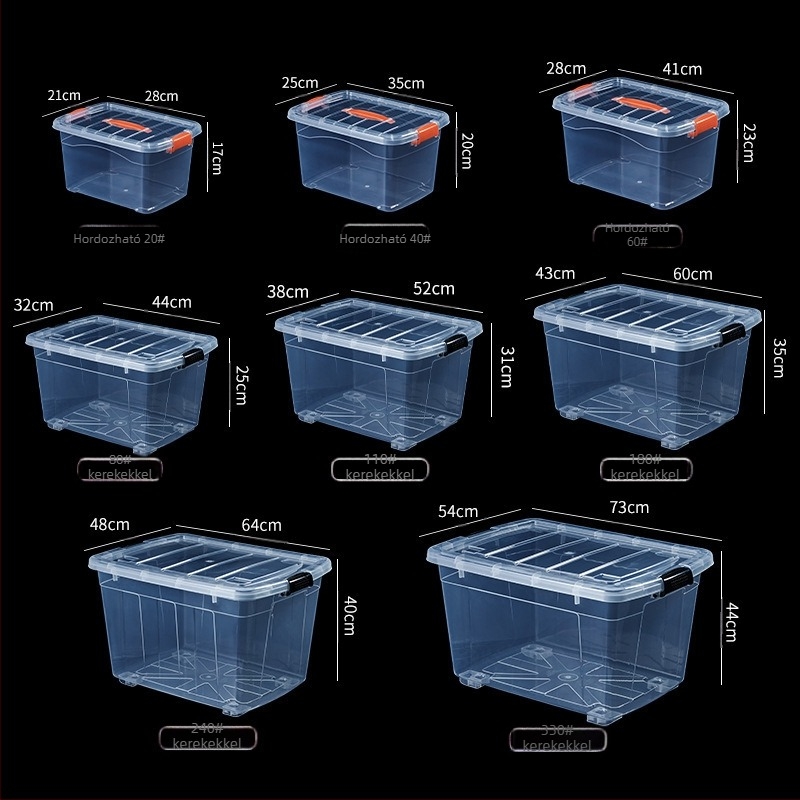 Átlátszó műanyag téglalap alakú víztartály fedéllel, kézben tartható, kapacitás 0–5 L