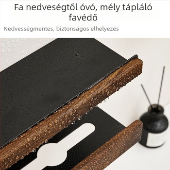 Fogkefetartó falra szerelhető, fúrás nélkül, Space alumínium + tömörfa, tartalmaz pohár tartót a szájvízhez és papírtörlő tartót, márka Darxinee