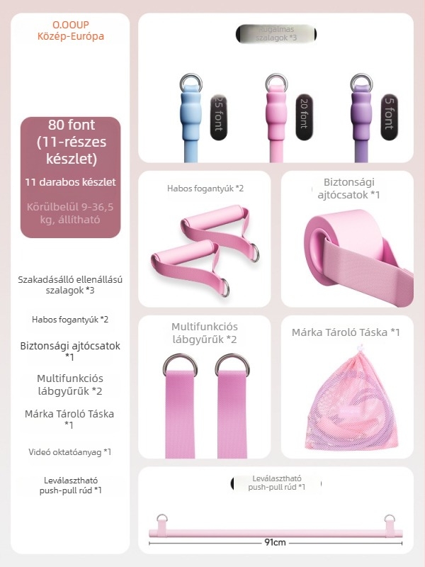 Női ellenállás-kötelek készlet otthoni fitneszhez — váll-, hát- és lábedzés, TPR anyag, modell AH0700R2609