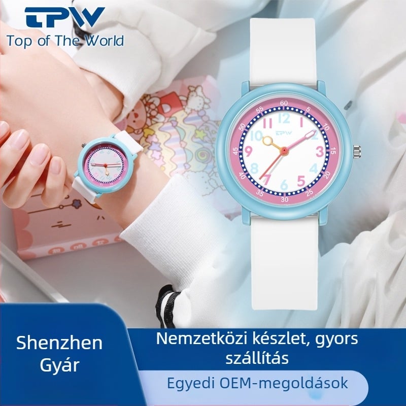 Analóg kvarc óra világító számlappal, szilikon szíj, ötvözetből készült tokkal, hagyma alakú koronával.