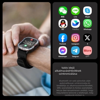 Férfiak számára tervezett kültéri sportos okosóra QX11 - Bluetooth hívás, pulzusmérés, vérnyomás, vér oxigéntartalma, 2,01 hüvelykes TFT kijelző