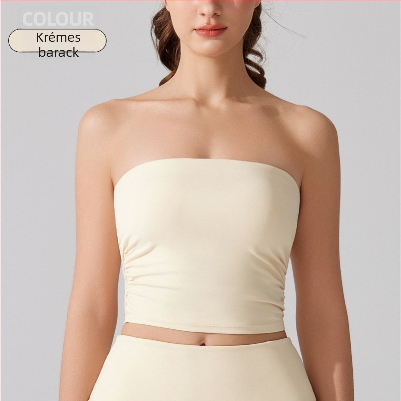 Vállpánt nélküli csőtop teljes kosarakkal, antibakteriális nude anyagból, futáshoz és edzéshez, vékony formázott kosarak