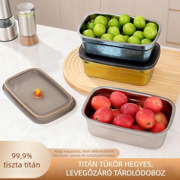 Tiszta titánium ebédes doboz, zárható, szivárgásmentes fedéllel, téglalap alakú, otthoni és szabadtéri használatra, fagyasztható