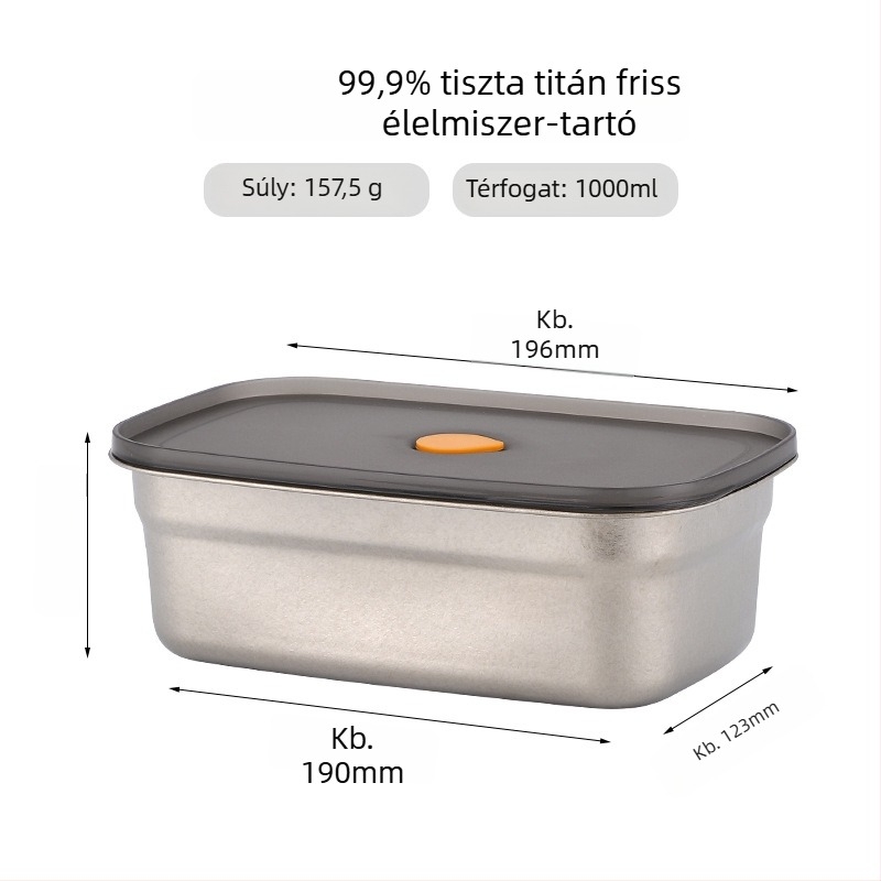Tiszta titánium ebédes doboz, zárható, szivárgásmentes fedéllel, téglalap alakú, otthoni és szabadtéri használatra, fagyasztható