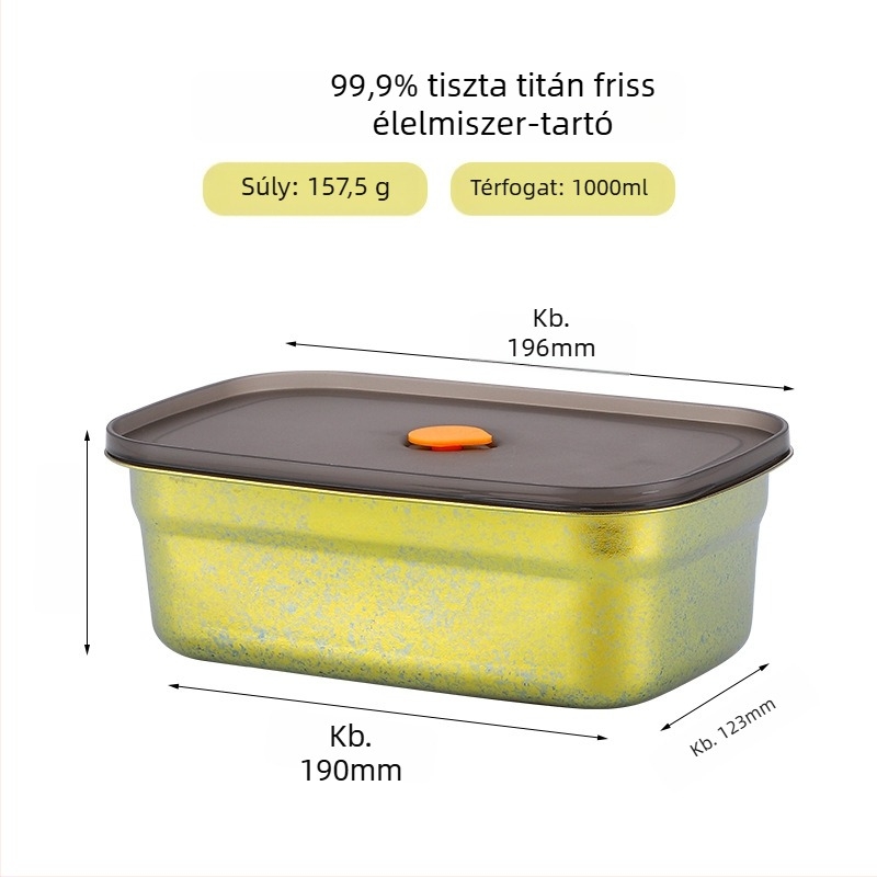 Tiszta titánium ebédes doboz, zárható, szivárgásmentes fedéllel, téglalap alakú, otthoni és szabadtéri használatra, fagyasztható