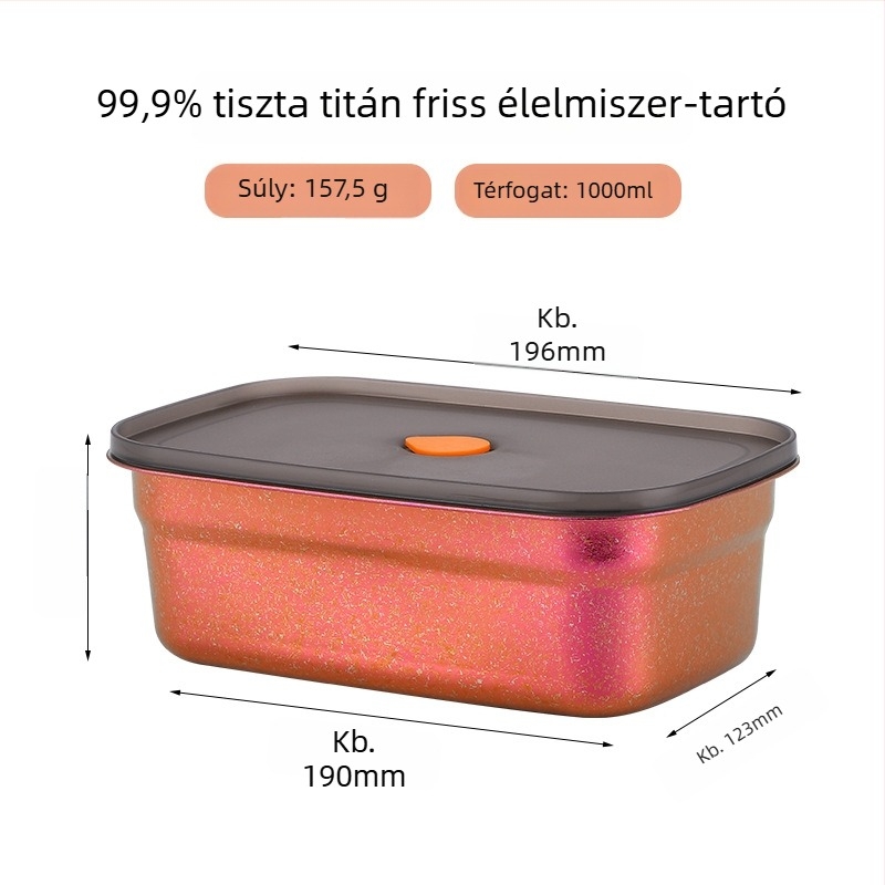 Tiszta titánium ebédes doboz, zárható, szivárgásmentes fedéllel, téglalap alakú, otthoni és szabadtéri használatra, fagyasztható