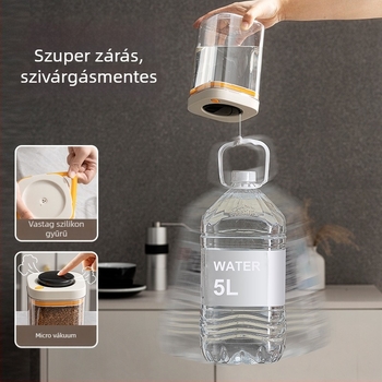 PET-ből készült vákuumos záródó tároló, élelmiszer-minőségű, négyszögletes, 301–500 ml, kávébabok és gabonák számára