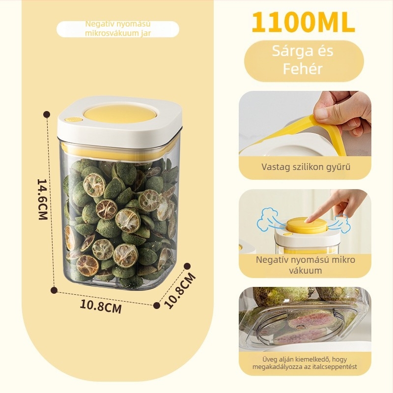 PET-ből készült vákuumos záródó tároló, élelmiszer-minőségű, négyszögletes, 301–500 ml, kávébabok és gabonák számára