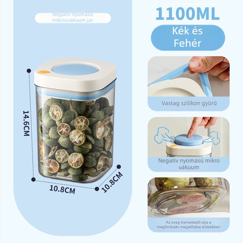 PET-ből készült vákuumos záródó tároló, élelmiszer-minőségű, négyszögletes, 301–500 ml, kávébabok és gabonák számára