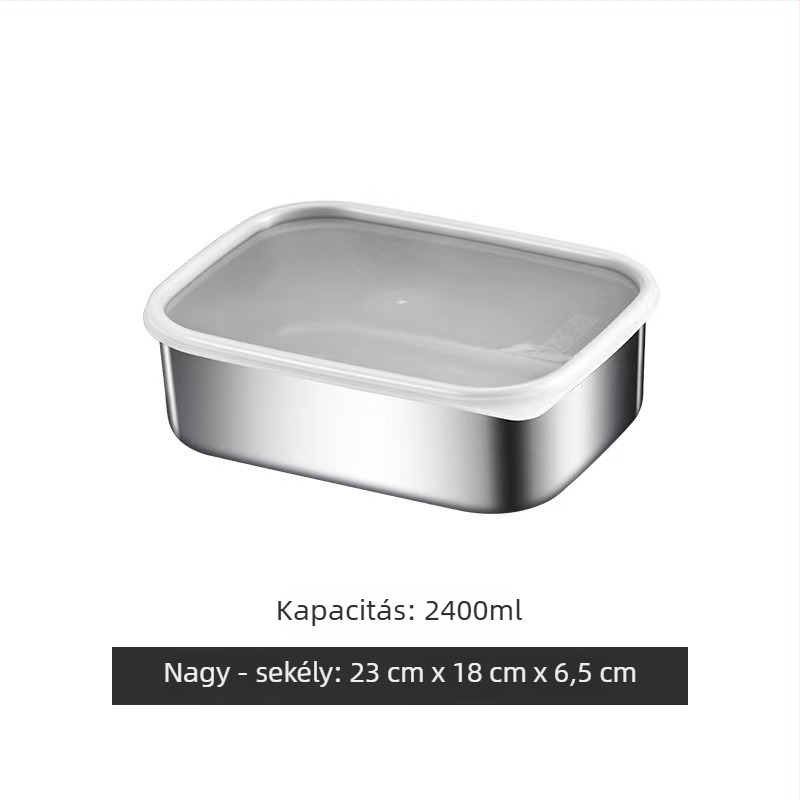 304 rozsdamentes acélból készült ételtároló doboz PE fedővel, japán stílusú zárható, téglalap alakú, egy rétegű
