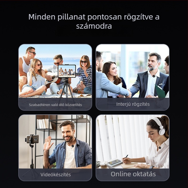 Q9 vezeték nélküli lavalier mikrofon élő közvetítéshez és mobil videóhoz — Bluetooth 5.3, 20Hz–20kHz, SNR ≥60dB, 6–8 órás üzemidő