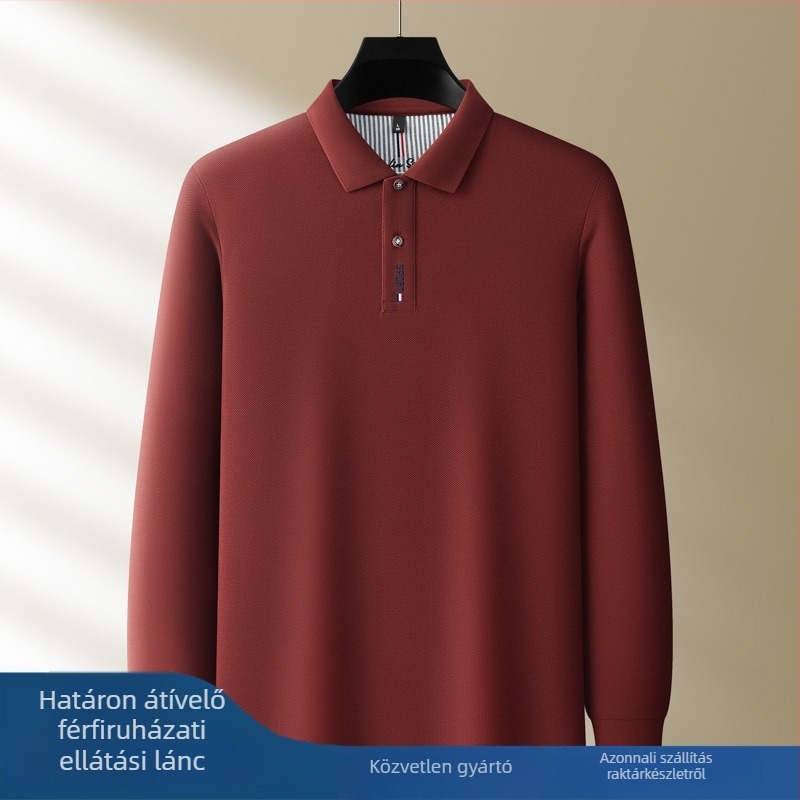 Hosszú ujjú polo póló, 100% pamut, szabályos szabás, hímzett, téli szezon