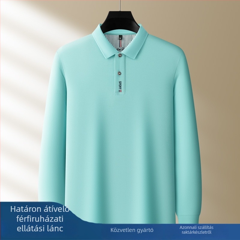 Hosszú ujjú polo póló, 100% pamut, szabályos szabás, hímzett, téli szezon