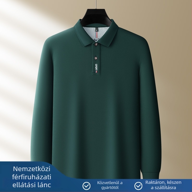 Hosszú ujjú polo póló, 100% pamut, szabályos szabás, hímzett, téli szezon