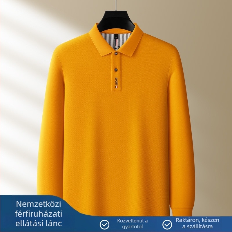 Hosszú ujjú polo póló, 100% pamut, szabályos szabás, hímzett, téli szezon