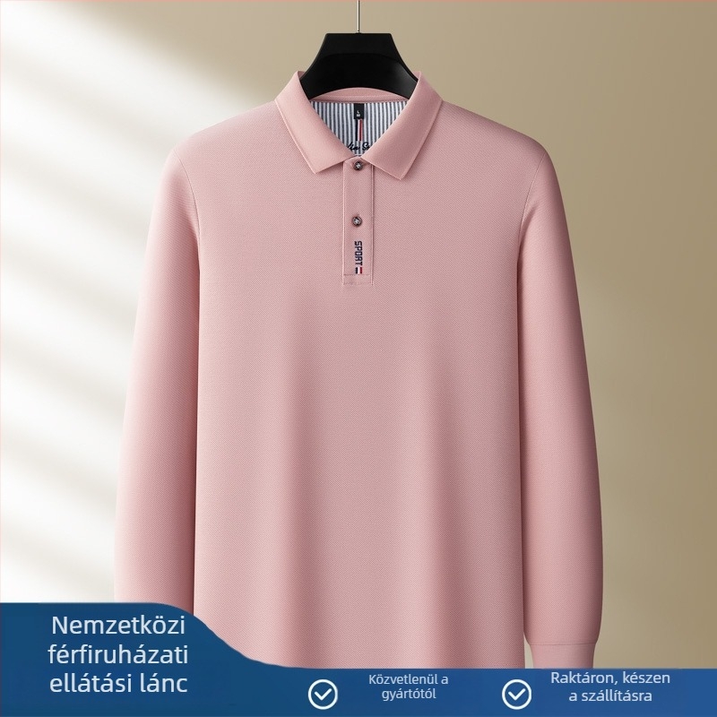 Hosszú ujjú polo póló, 100% pamut, szabályos szabás, hímzett, téli szezon