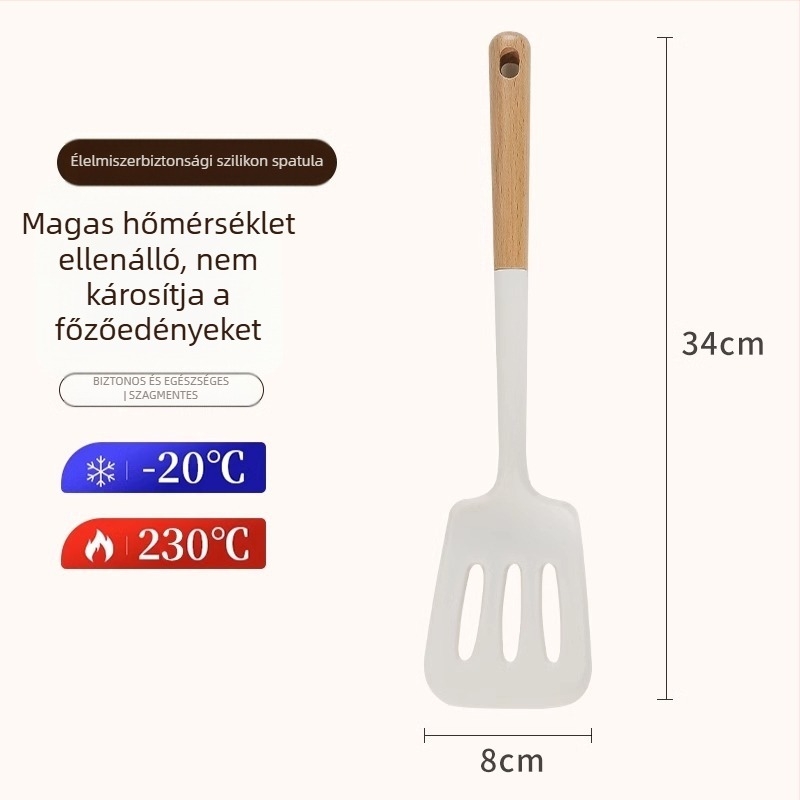 Szilikon spatula készlet fa nyéllel, magas hőmérséklet-álló, tapadásmentes