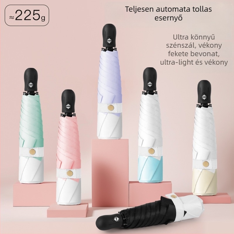 Ultra-light összecsukható esernyő automatikus nyitás, fél-automata zárás, 6 bordás keret ötvözetből, acél tengely, 30D ultra-vékony ragasztott anyag