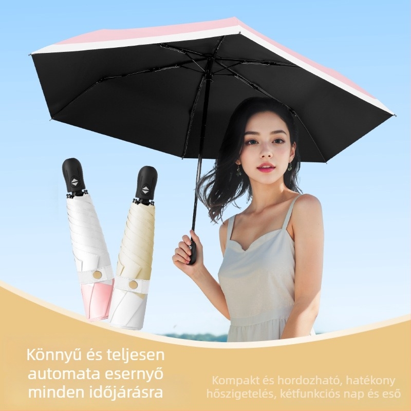 Ultra-light összecsukható esernyő automatikus nyitás, fél-automata zárás, 6 bordás keret ötvözetből, acél tengely, 30D ultra-vékony ragasztott anyag
