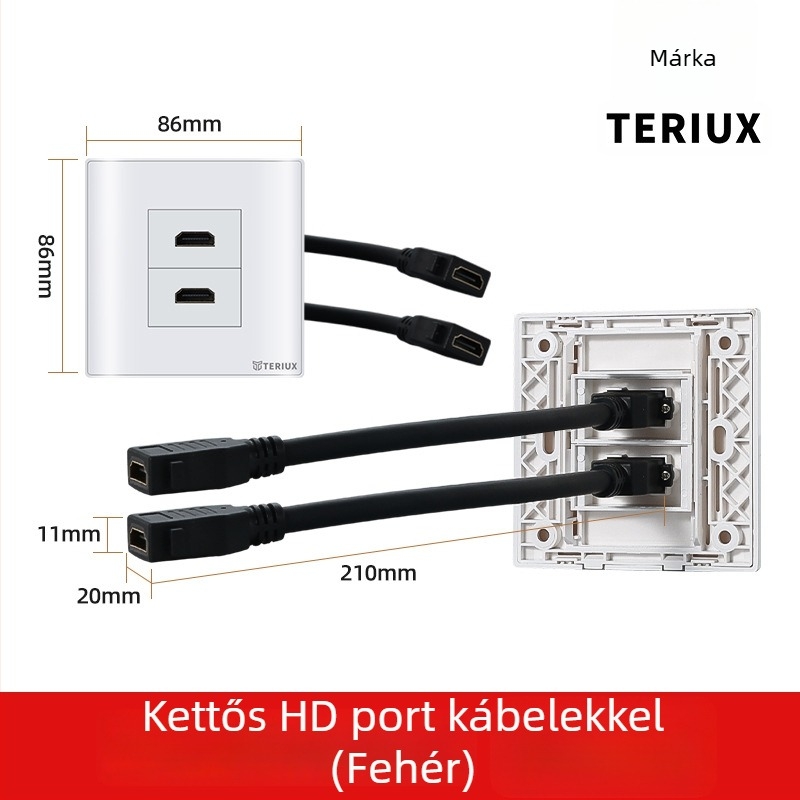 86-os HDMI aljzat falba épített, 4K HDMI, kétportos