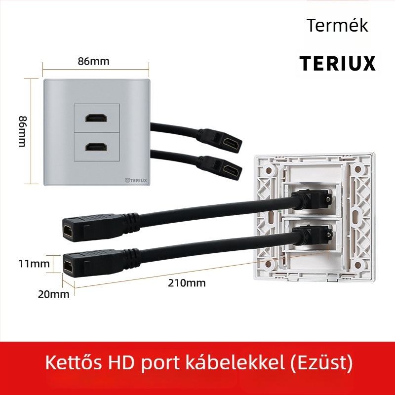 86-os HDMI aljzat falba épített, 4K HDMI, kétportos