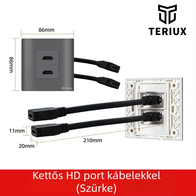 86-os HDMI aljzat falba épített, 4K HDMI, kétportos
