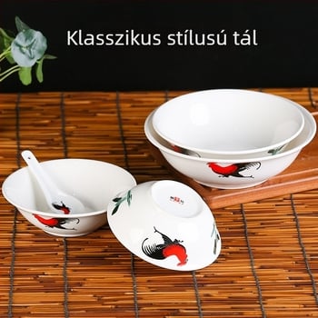 Porcelán kakasos tál virágmintával, kör alakú forma, mikrohullámú sütőben használható, glazúrt felület, első osztályú minőség
